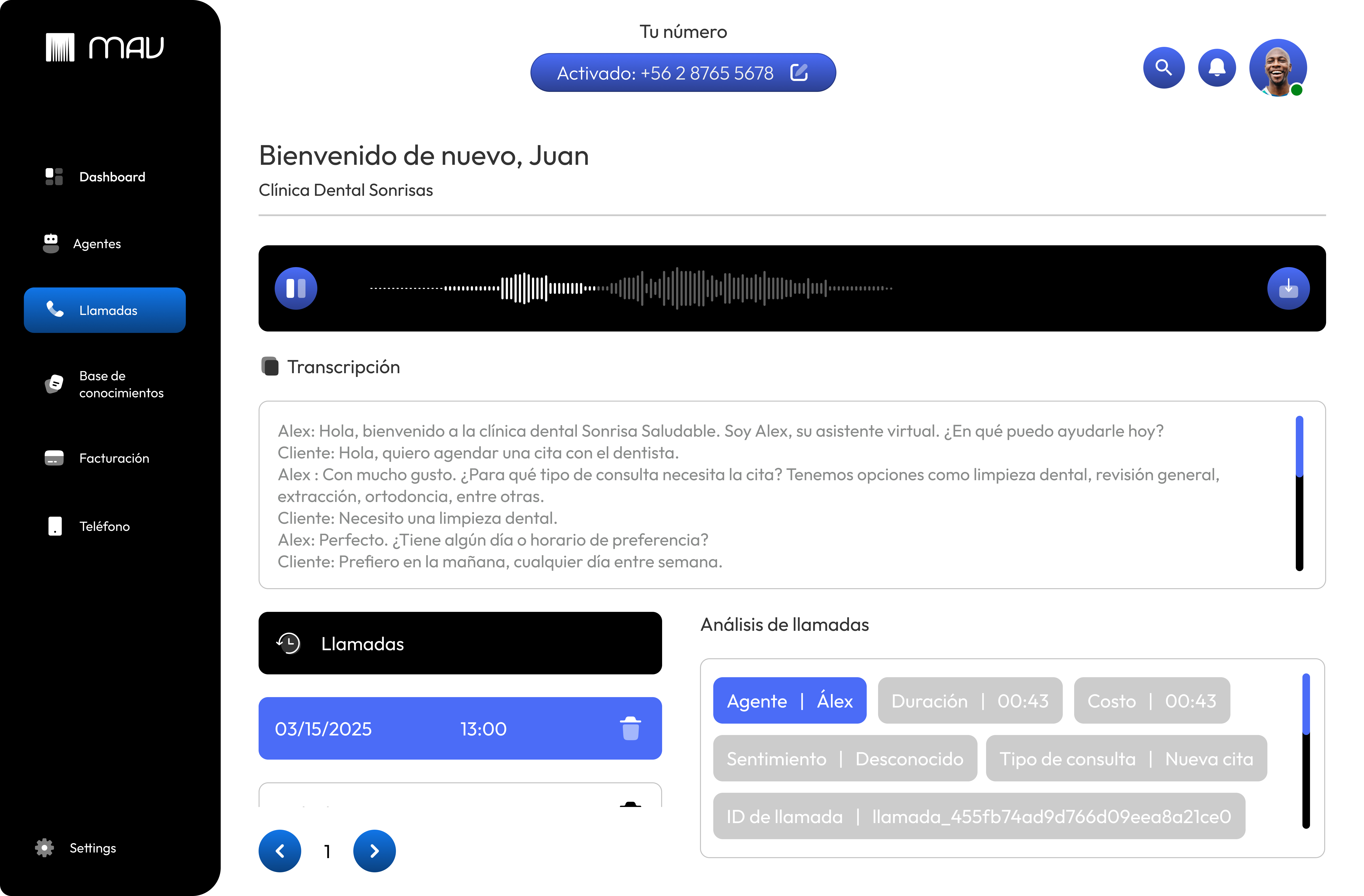 Dashboard con análisis de llamadas